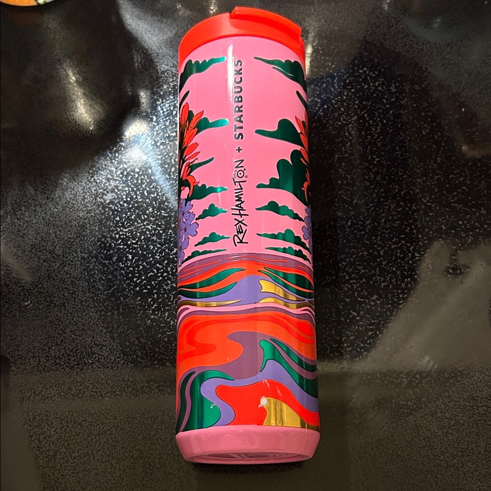 Starbucks Pink Tumbler with Colorful Waves